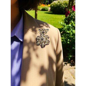 Vintage 1950's Gold Clear Amethyst Rhinestone Flower Pin Brooch
